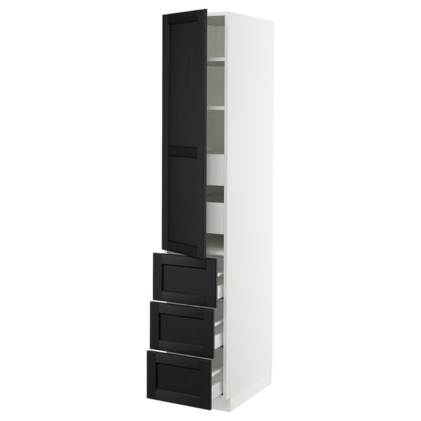 SEKTION / MAXIMERA High cab w door/3 fronts/5 drawers, white/Lerhyttan black stained, 15x24x80 "
