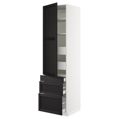 SEKTION / MAXIMERA High cab w door/3 fronts/5 drawers, white/Lerhyttan black stained, 24x24x90 "