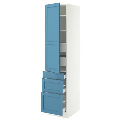 SEKTION / MAXIMERA High cab w door/3 fronts/5 drawers, white/Lerhyttan blue, 18x24x80 "