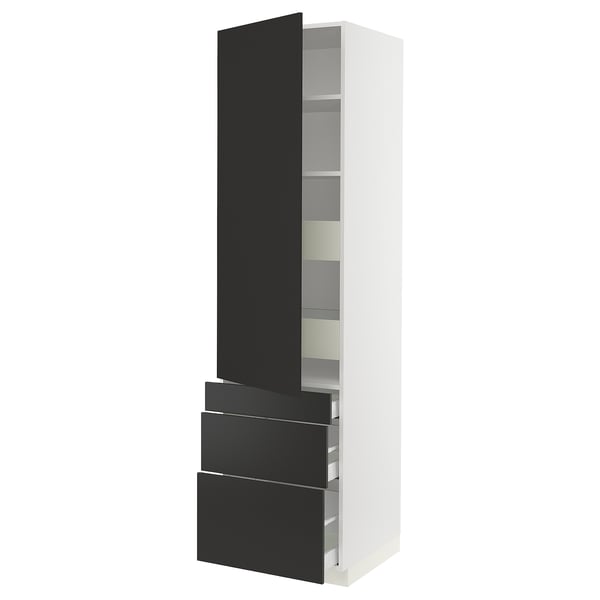 SEKTION / MAXIMERA High cab w door/3 fronts/5 drawers, white/Nickebo matt anthracite, 24x24x90 "