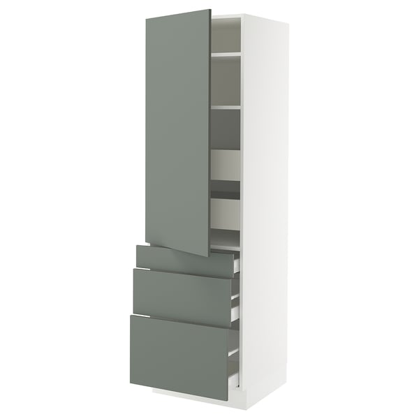 SEKTION / MAXIMERA High cab w door/3 fronts/5 drawers, white/Nickebo matt grey-green, 24x24x80 "