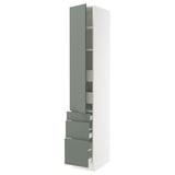 SEKTION / MAXIMERA High cab w door/3 fronts/5 drawers, white/Nickebo matt grey-green, 15x24x90 "