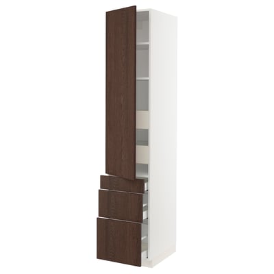 SEKTION / MAXIMERA High cab w door/3 fronts/5 drawers, white/Sinarp brown, 18x24x90 "