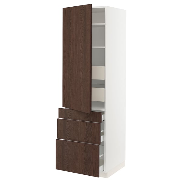 SEKTION / MAXIMERA High cab w door/3 fronts/5 drawers, white/Sinarp brown, 24x24x80 "