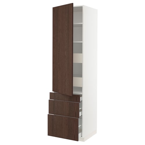 An ivory SEKTION kitchen cabinet with dark brown sinarp wooden edges. It has two drawers and adjustable shelves.