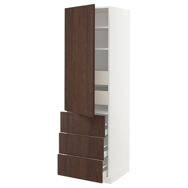 SEKTION / MAXIMERA High cab w door/3 fronts/5 drawers, white/Sinarp brown, 24x24x80 "