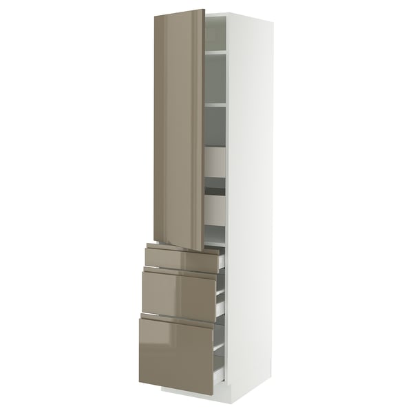 SEKTION / MAXIMERA High cab w door/3 fronts/5 drawers, white/Voxtorp high-gloss dark grey-brown, 18x24x80 "