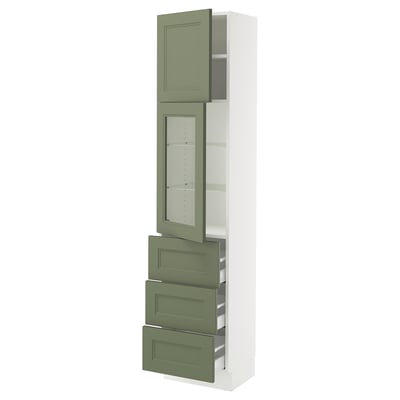 SEKTION / MAXIMERA High cab w glass dr/3 drwrs/1 door, white/Axstad gray-green, 18x15x80 "