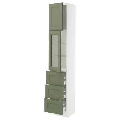 SEKTION / MAXIMERA High cab w glass dr/3 drwrs/1 door, white/Axstad gray-green, 15x15x80 "