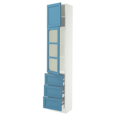 SEKTION / MAXIMERA High cab w glass dr/3 drwrs/1 door, white/Lerhyttan blue, 18x15x90 "