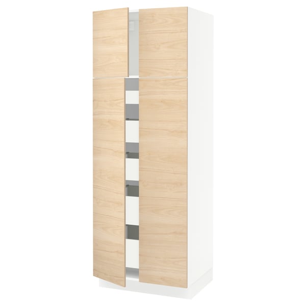 SEKTION / MAXIMERA High cabinet w 4 doors/5 drawers, white/Askersund light ash effect, 30x24x80 "