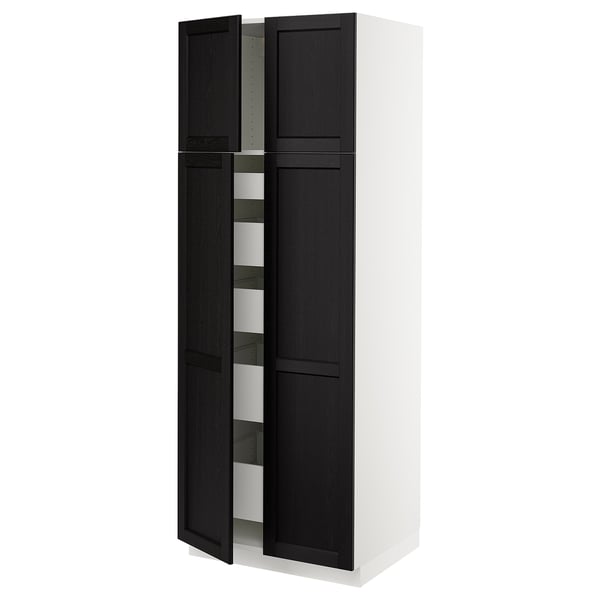 SEKTION / MAXIMERA High cabinet w 4 doors/5 drawers, white/Lerhyttan black stained, 30x24x80 "