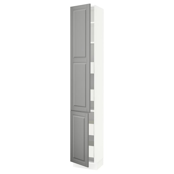 SEKTION / MAXIMERA High cb w 2 doors/shelves/4 drawers, white/Bodbyn gray, 15x15x90 "