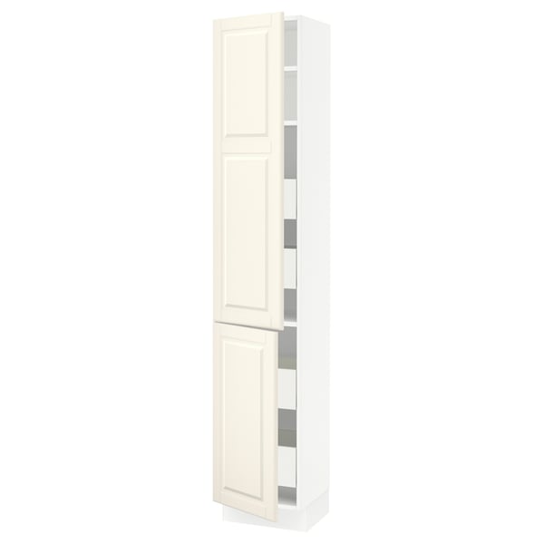 SEKTION / MAXIMERA High cb w 2 doors/shelves/4 drawers, white/Bodbyn off-white, 15x15x80 "