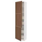 SEKTION / MAXIMERA High cb w 2 doors/shelves/4 drawers, white Enköping/brown walnut effect, 24x15x90 "
