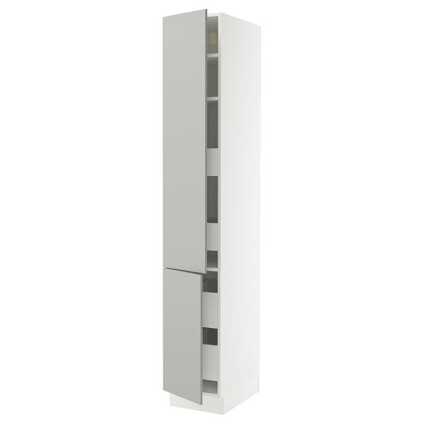 SEKTION / MAXIMERA High cb w 2 doors/shelves/4 drawers, white/Havstorp light gray, 15x24x90 "