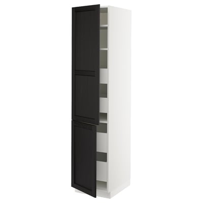 SEKTION / MAXIMERA High cb w 2 doors/shelves/4 drawers, white/Lerhyttan black stained, 18x24x80 "