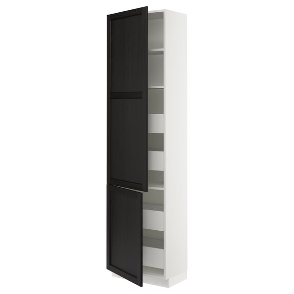 SEKTION / MAXIMERA High cb w 2 doors/shelves/4 drawers, white/Lerhyttan black stained, 24x15x90 "