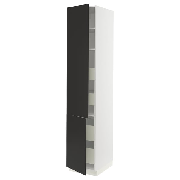 SEKTION / MAXIMERA High cb w 2 doors/shelves/4 drawers, white/Nickebo matt anthracite, 18x24x90 "