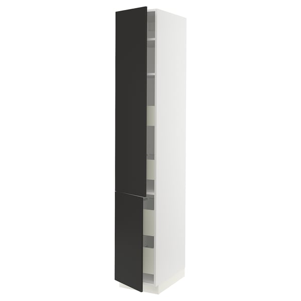 SEKTION / MAXIMERA High cb w 2 doors/shelves/4 drawers, white/Nickebo matt anthracite, 15x24x90 "