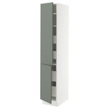 SEKTION / MAXIMERA High cb w 2 doors/shelves/4 drawers, white/Nickebo matt grey-green, 15x24x80 "