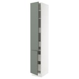 SEKTION / MAXIMERA High cb w 2 doors/shelves/4 drawers, white/Nickebo matt grey-green, 15x24x90 "