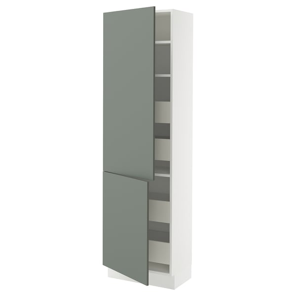SEKTION / MAXIMERA High cb w 2 doors/shelves/4 drawers, white/Nickebo matt grey-green, 24x15x80 "