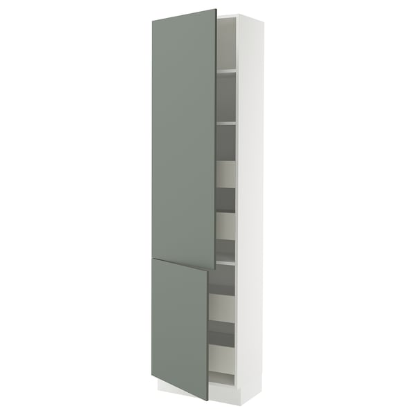 SEKTION / MAXIMERA High cb w 2 doors/shelves/4 drawers, white/Nickebo matt grey-green, 24x15x90 "