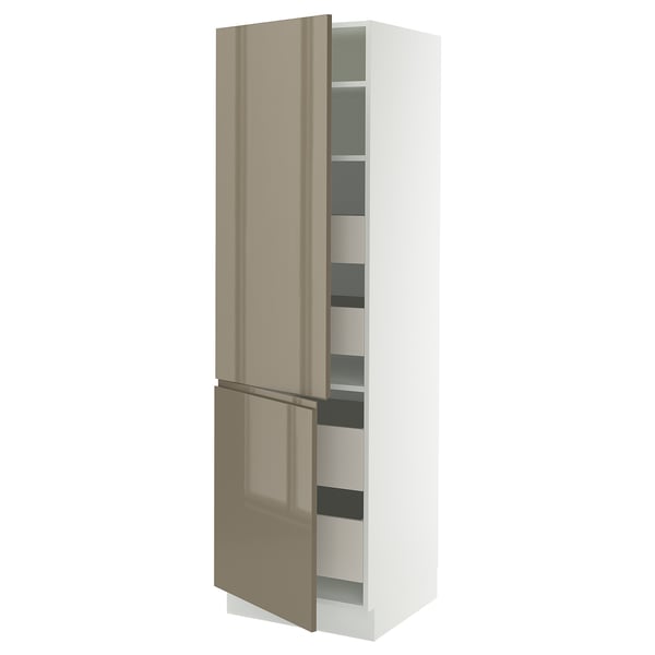 SEKTION / MAXIMERA High cb w 2 doors/shelves/4 drawers, white/Voxtorp high-gloss dark grey-brown, 24x24x80 "