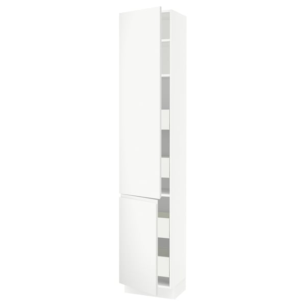 SEKTION / MAXIMERA High cb w 2 doors/shelves/4 drawers, white/Voxtorp matt white, 18x15x90 "