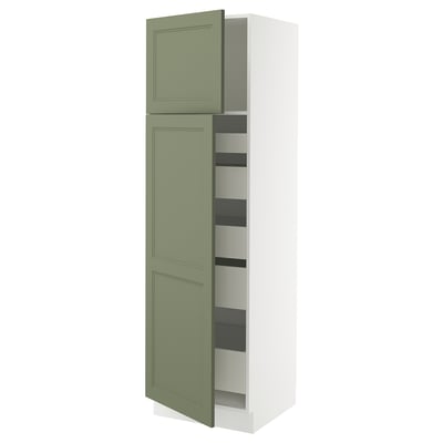 SEKTION / MAXIMERA High cb w 2 doors/shelves/5 drawers, white/Axstad gray-green, 24x24x80 "