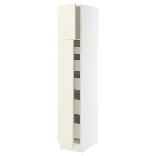 SEKTION / MAXIMERA High cb w 2 doors/shelves/5 drawers, white/Bodbyn off-white, 15x24x80 "