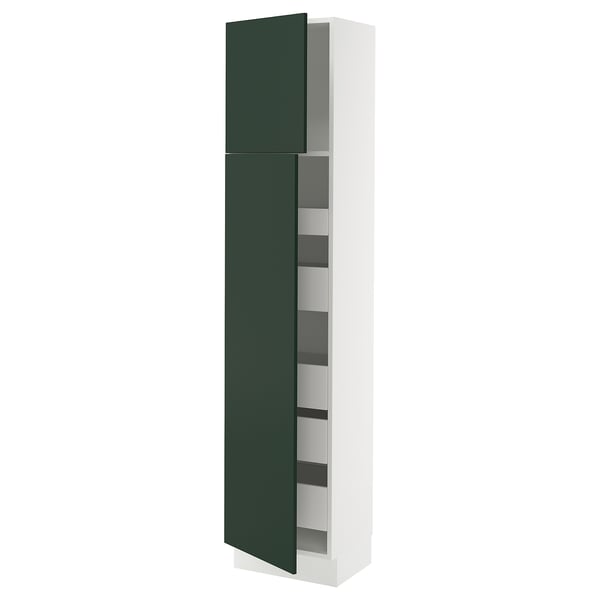 SEKTION / MAXIMERA High cb w 2 doors/shelves/5 drawers, white/Havstorp deep green, 18x15x80 "