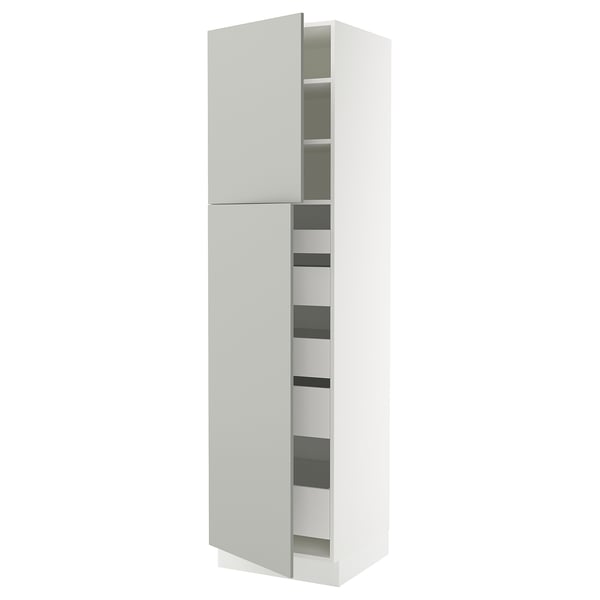 SEKTION / MAXIMERA High cb w 2 doors/shelves/5 drawers, white/Havstorp light gray, 24x24x90 "