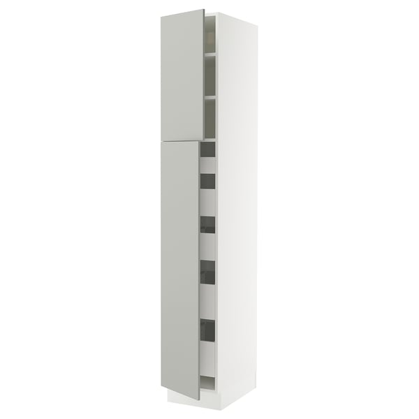 SEKTION / MAXIMERA High cb w 2 doors/shelves/5 drawers, white/Havstorp light gray, 15x24x90 "