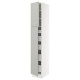 SEKTION / MAXIMERA High cb w 2 doors/shelves/5 drawers, white/Havstorp light gray, 15x24x90 "