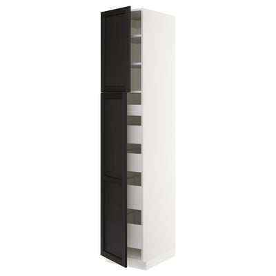 SEKTION / MAXIMERA High cb w 2 doors/shelves/5 drawers, white/Lerhyttan black stained, 18x24x90 "