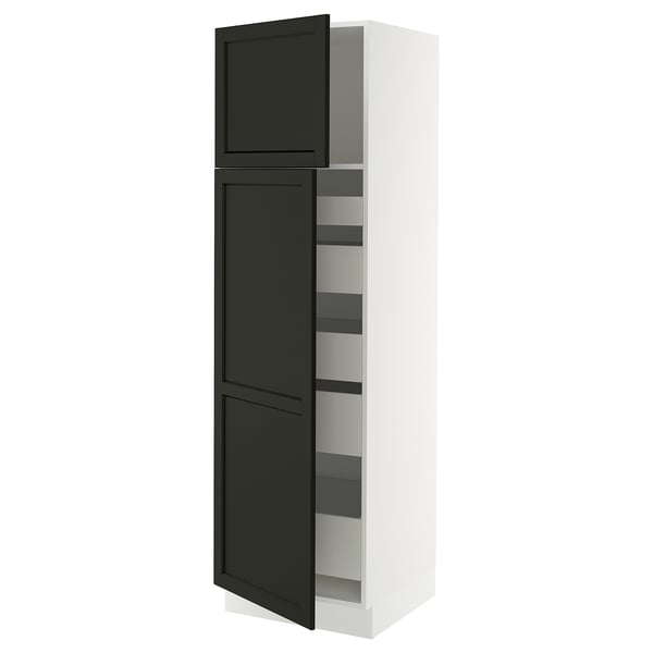 SEKTION / MAXIMERA High cb w 2 doors/shelves/5 drawers, white/Lerhyttan black stained, 24x24x80 "