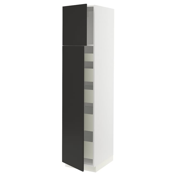 SEKTION / MAXIMERA High cb w 2 doors/shelves/5 drawers, white/Nickebo matt anthracite, 18x24x80 "