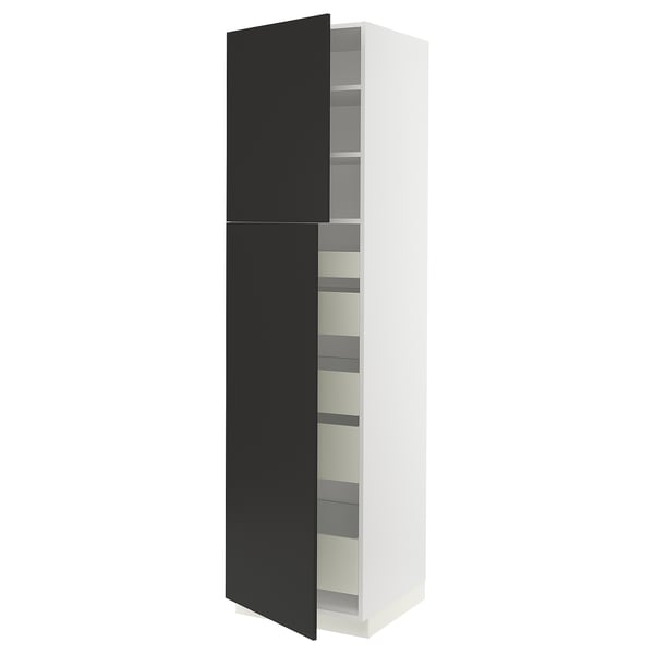 SEKTION / MAXIMERA High cb w 2 doors/shelves/5 drawers, white/Nickebo matt anthracite, 24x24x90 "