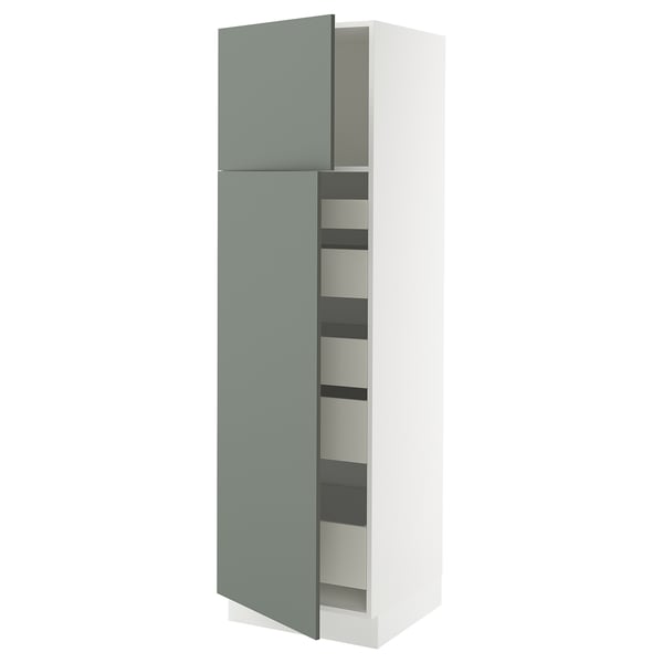 SEKTION / MAXIMERA High cb w 2 doors/shelves/5 drawers, white/Nickebo matt grey-green, 24x24x80 "