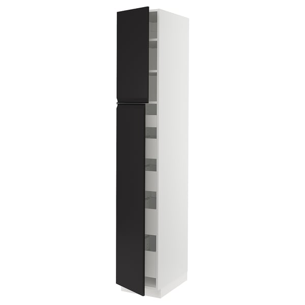 SEKTION / MAXIMERA High cb w 2 doors/shelves/5 drawers, white/Upplöv matt anthracite, 15x24x90 "
