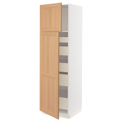 SEKTION / MAXIMERA High cb w 2 doors/shelves/5 drawers, white/Vedhamn oak, 24x24x80 "