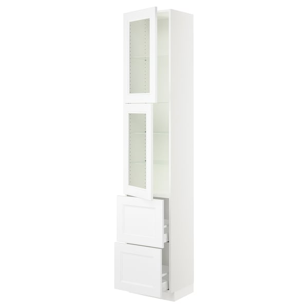 SEKTION / MAXIMERA High cb w 2 glass drs/2 drawers, white/Axstad matt white, 18x15x90 "