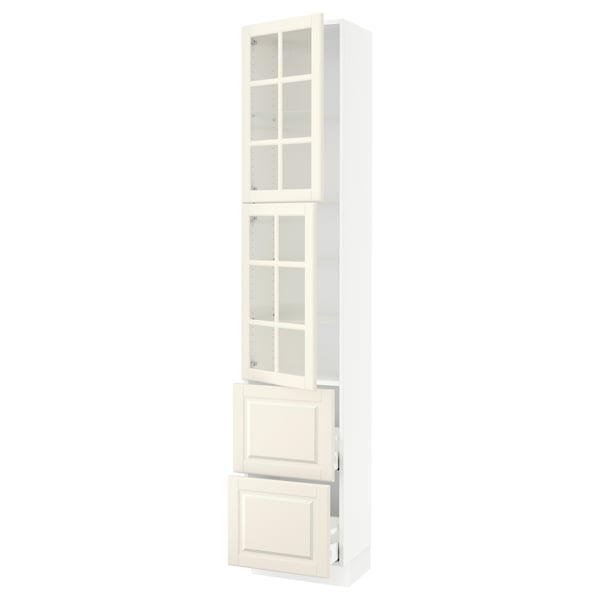 SEKTION / MAXIMERA High cb w 2 glass drs/2 drawers, white/Bodbyn off-white, 18x15x90 "