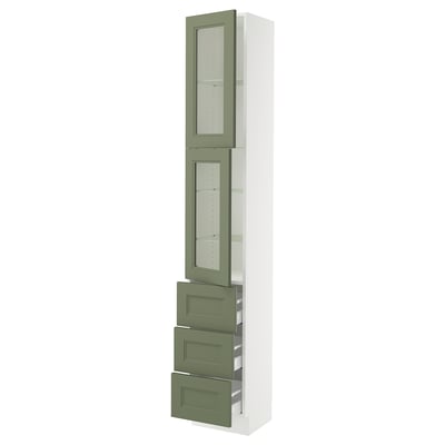 SEKTION / MAXIMERA High cb w 2 glass drs/3 drawers, white/Axstad gray-green, 15x15x90 "