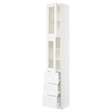 SEKTION / MAXIMERA High cb w 2 glass drs/3 drawers, white/Axstad matt white, 15x15x90 "