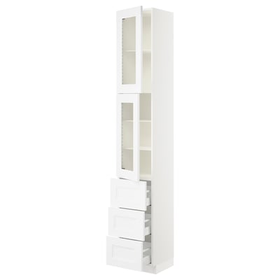 SEKTION / MAXIMERA High cb w 2 glass drs/3 drawers, white/Axstad matt white, 15x15x90 "