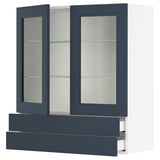 SEKTION / MAXIMERA Wall cab w 2 glass doors/2 drawers, white Axstad/matte blue, 36x15x40 "