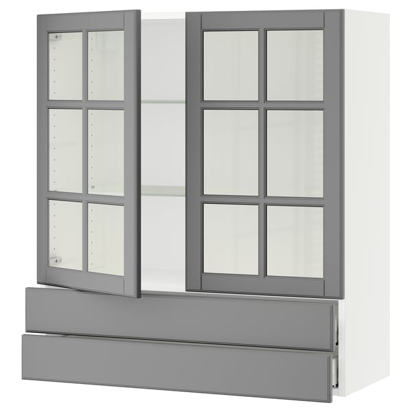 SEKTION / MAXIMERA Wall cab w 2 glass doors/2 drawers, white/Bodbyn gray, 36x15x40 "